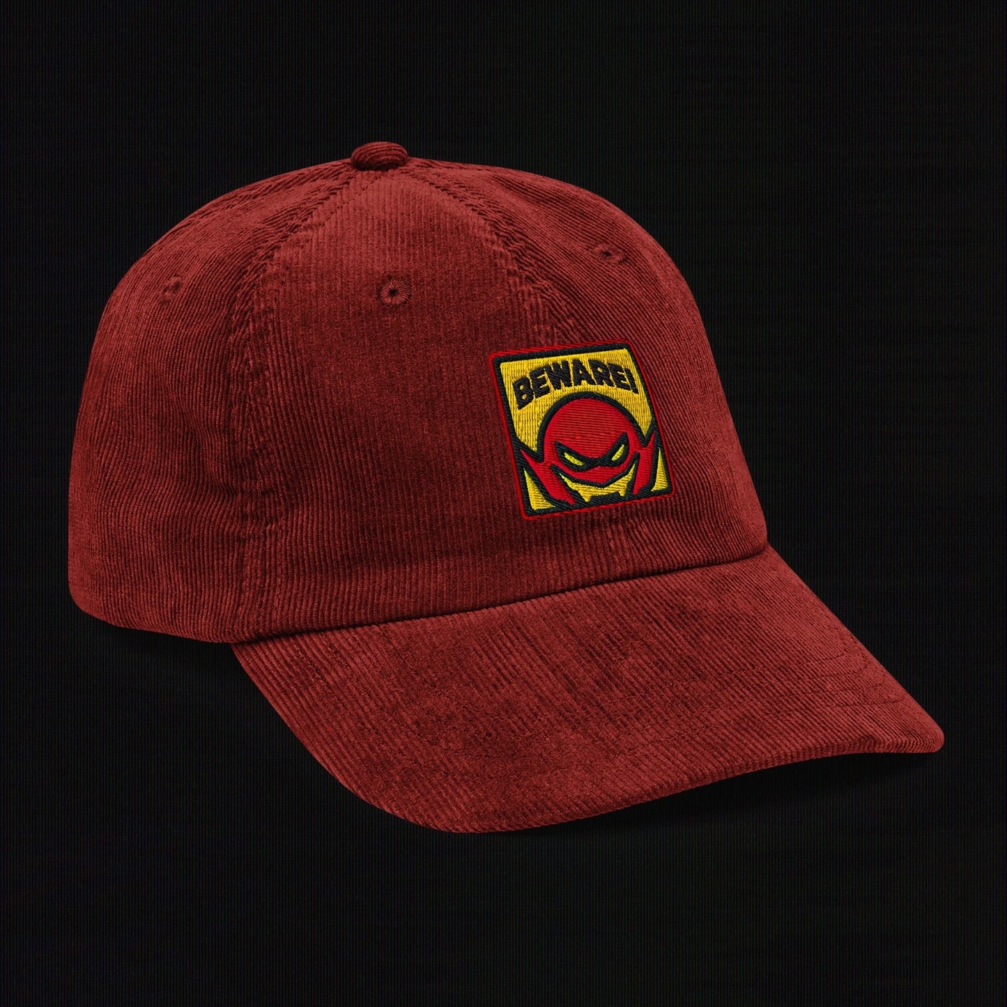 Beware - Embroidered - Vintage Corduroy Cap (Burgundy)
