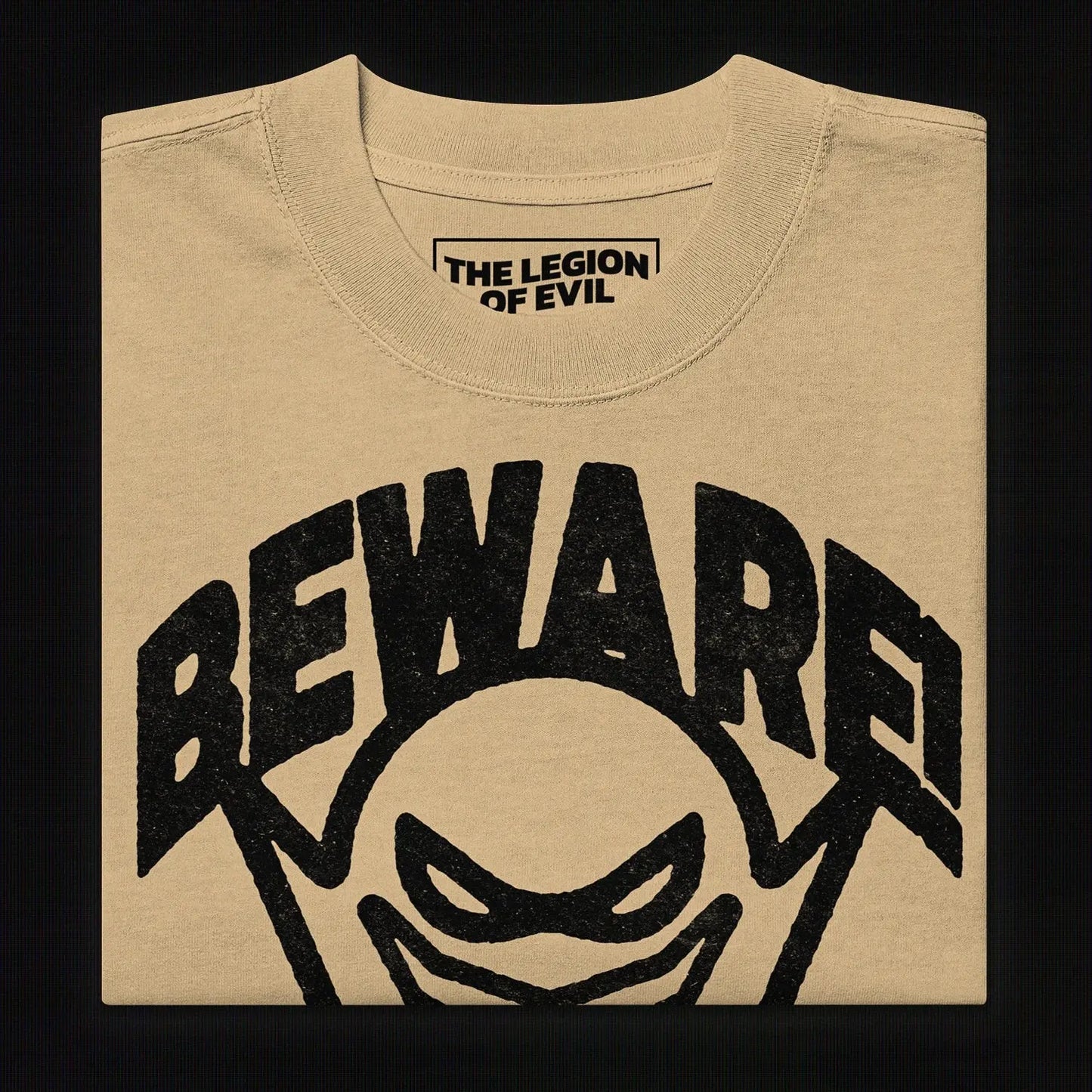 Oversized Beware Faded T-Shirt (Khaki) The Legion of Evil
