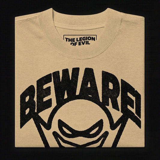 Oversized Beware Faded T-Shirt (Khaki) The Legion of Evil