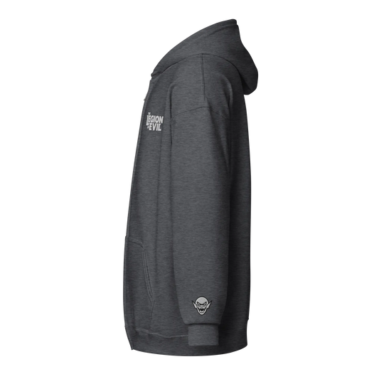 Legion Type Logo - Embroidered - Unisex heavy blend zip hoodie (Dark Heather) The Legion of Evil