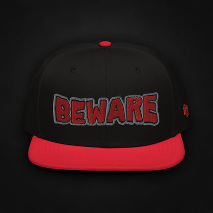 Beware - Embroidered - Snapback Hat (Black/Red)