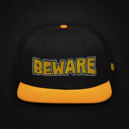 Beware - Embroidered - Snapback Hat (Black/Yellow)