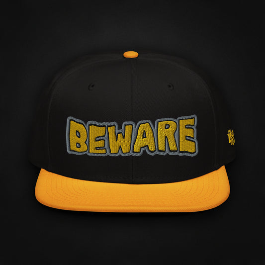 Beware - Embroidered - Snapback Hat (Black/Yellow)
