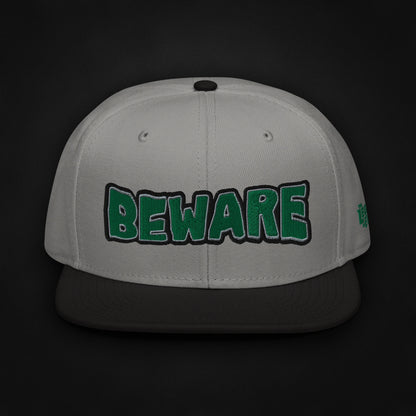 Beware - Embroidered - Snapback Hat (Gray/Black)