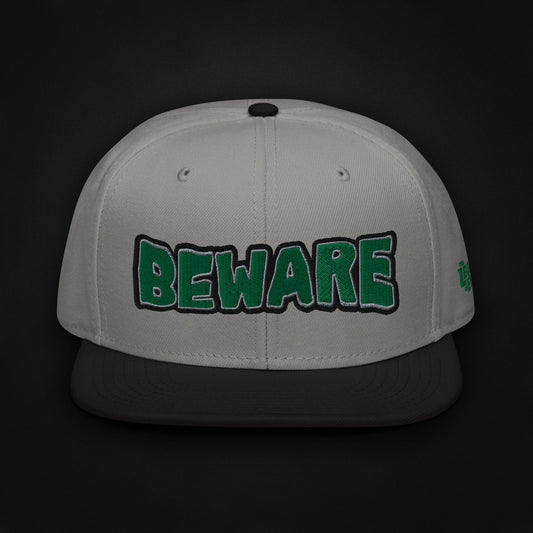 Beware - Embroidered - Snapback Hat (Gray/Black)