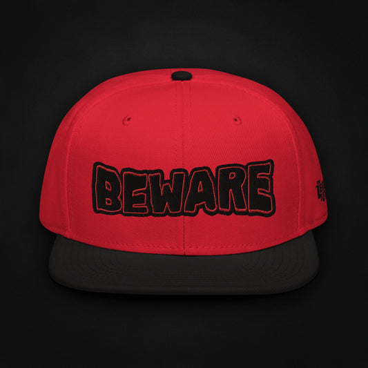 Beware - Embroidered - Snapback Hat (Red/Black)