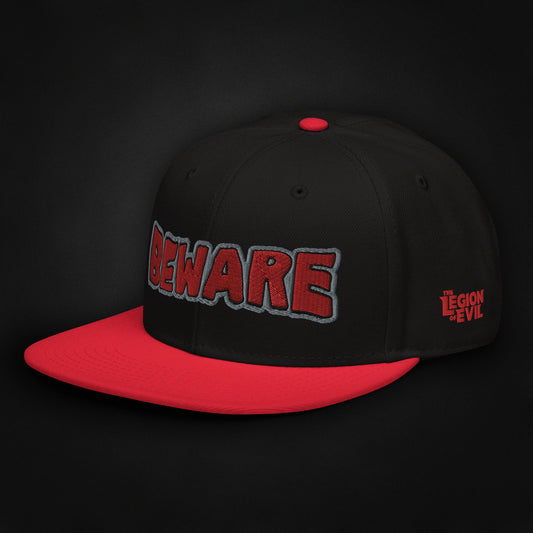 Beware - Embroidered - Snapback Hat (Black/Red)