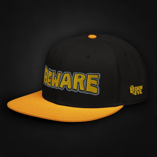 Beware - Embroidered - Snapback Hat (Black/Yellow)