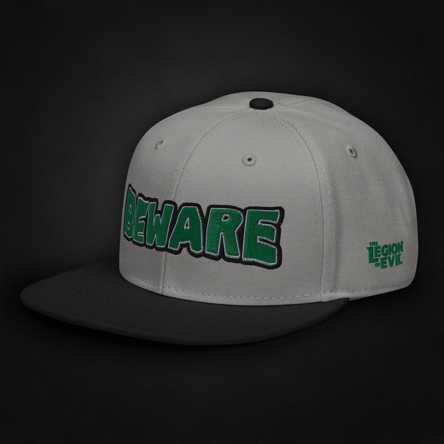 Beware - Embroidered - Snapback Hat (Gray/Black)