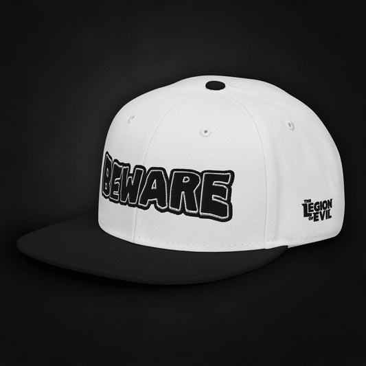 Beware - Embroidered - Snapback Hat (White/Black)