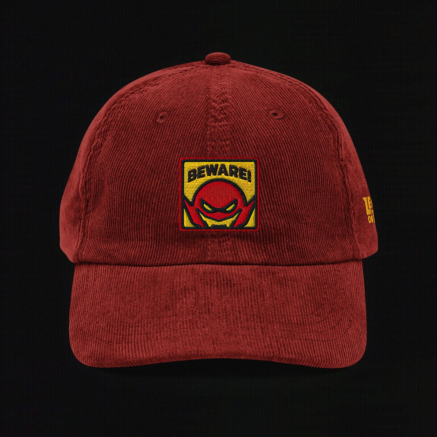 Beware - Embroidered - Vintage Corduroy Cap (Burgundy)