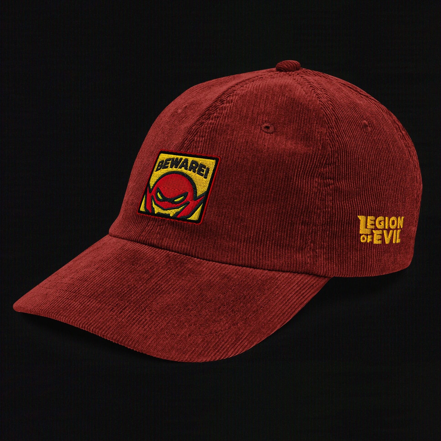 Beware - Embroidered - Vintage Corduroy Cap (Burgundy)
