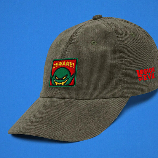 Beware - Embroidered - Vintage Corduroy Cap (Olive) The Legion of Evil
