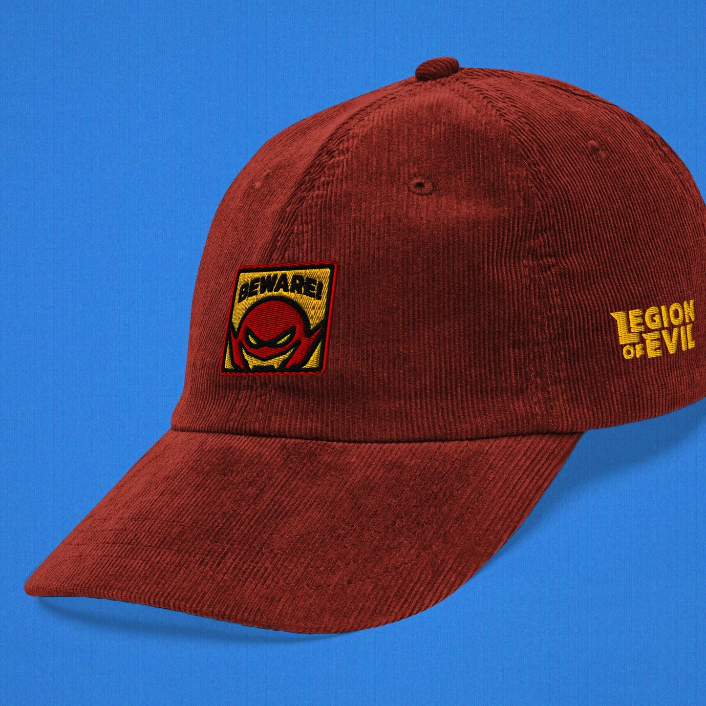 Beware - Embroidered - Vintage Corduroy Cap (Burgundy)
