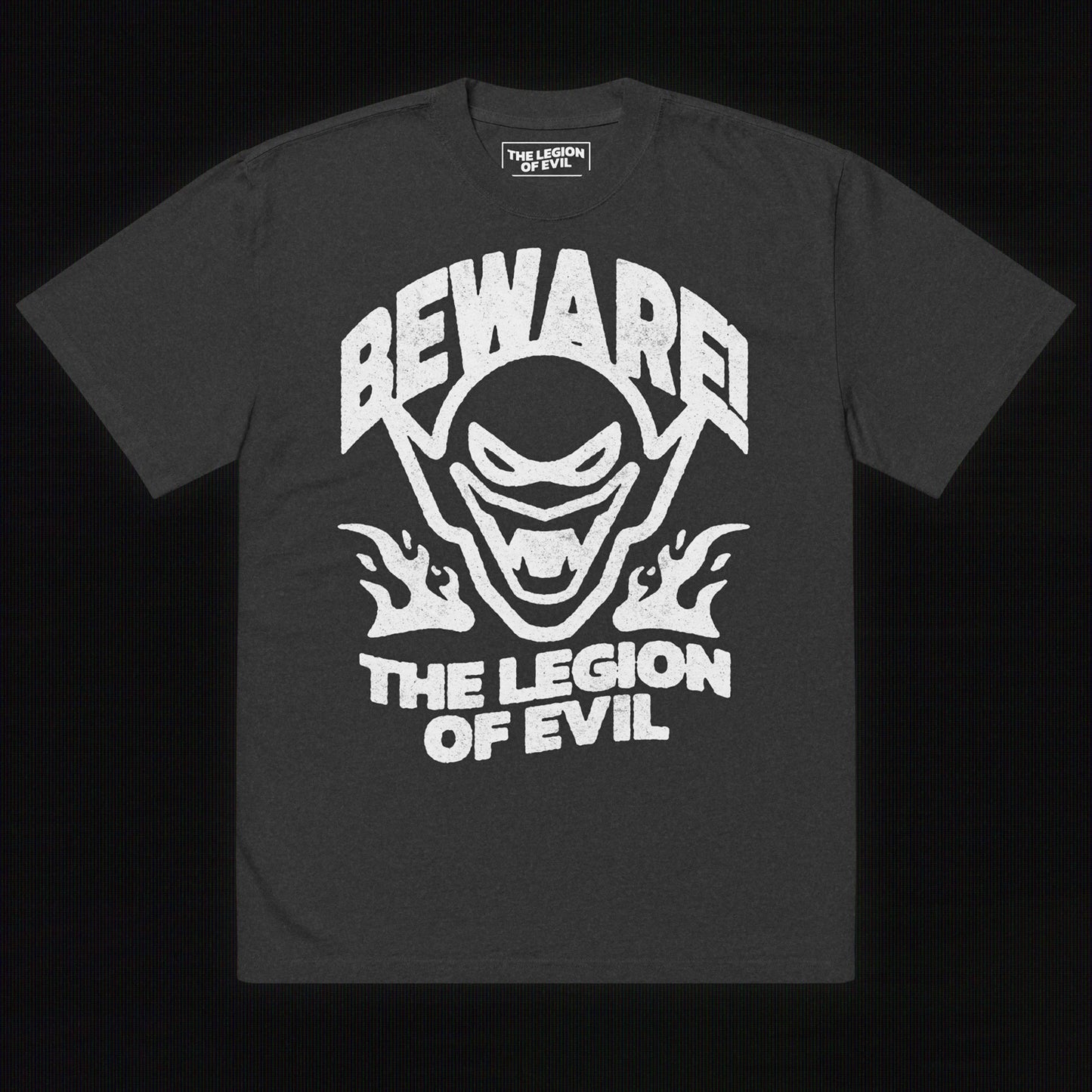 Oversized Beware Faded T-Shirt (Black)