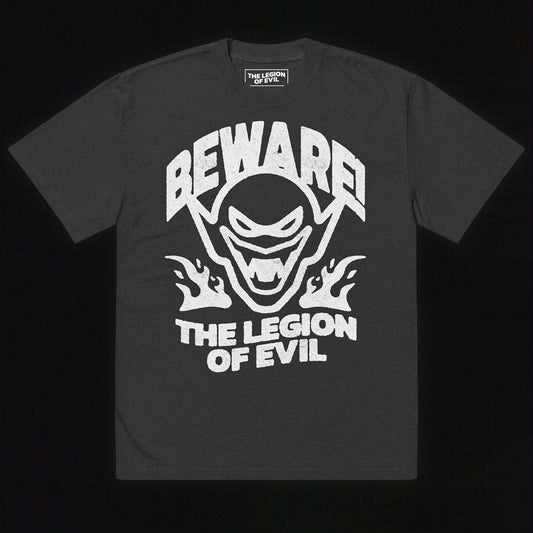 Oversized Beware Faded T-Shirt (Black)