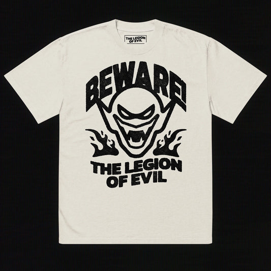 Oversized Beware Faded T-Shirt (Bone)