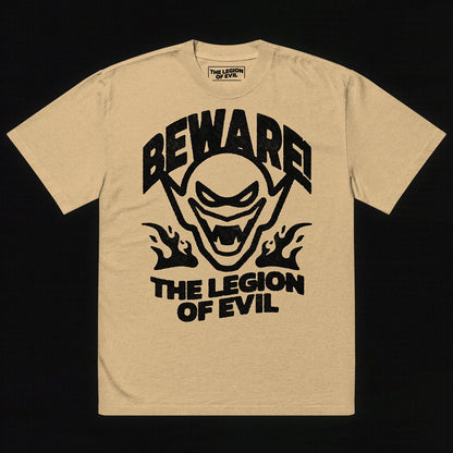 Oversized Beware Faded T-Shirt (Khaki)