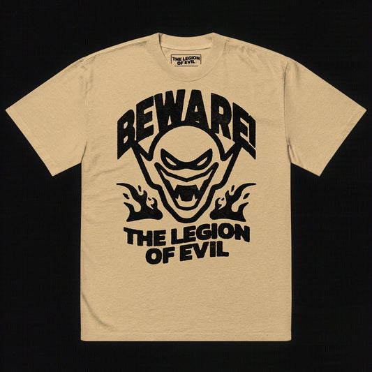 Oversized Beware Faded T-Shirt (Khaki)