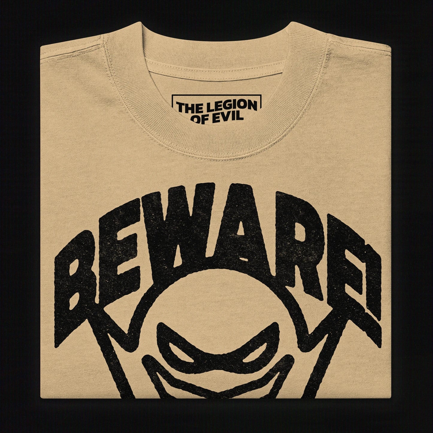 Oversized Beware Faded T-Shirt (Khaki)