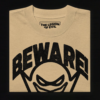 Oversized Beware Faded T-Shirt (Khaki)