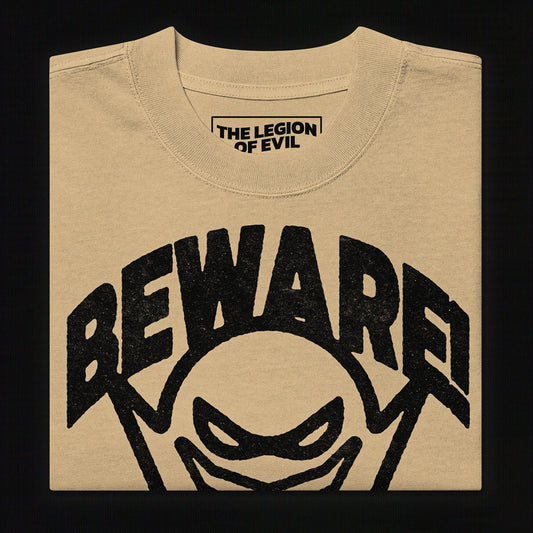 Oversized Beware Faded T-Shirt (Khaki)
