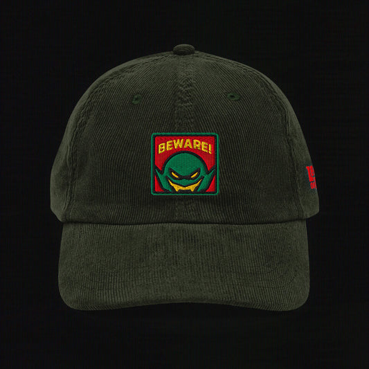 Beware - Embroidered - Vintage Corduroy Cap (Olive)