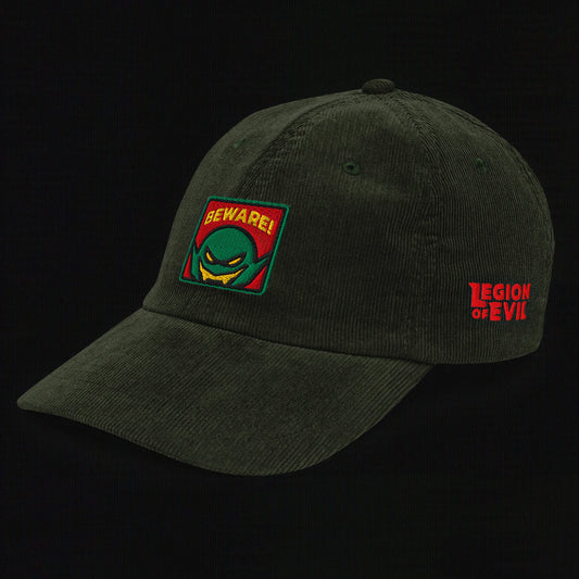 Beware - Embroidered - Vintage Corduroy Cap (Olive)