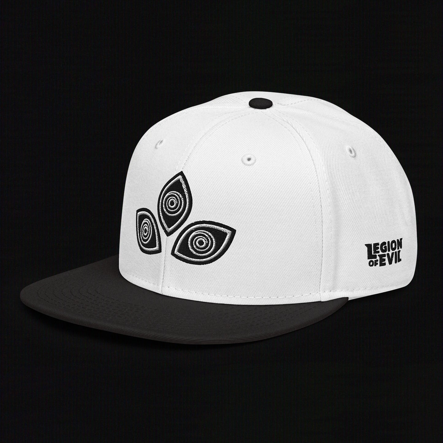 Triclops - Flat Embroidery - Snapback Hat (White/Black)