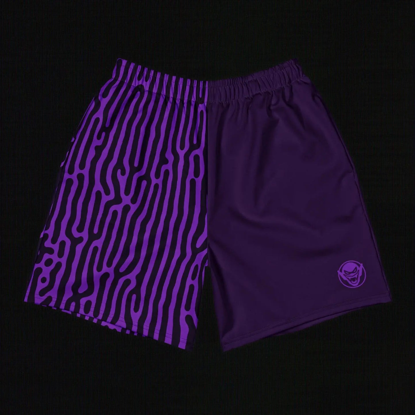 Purple shorts with wavy pattern on a black background