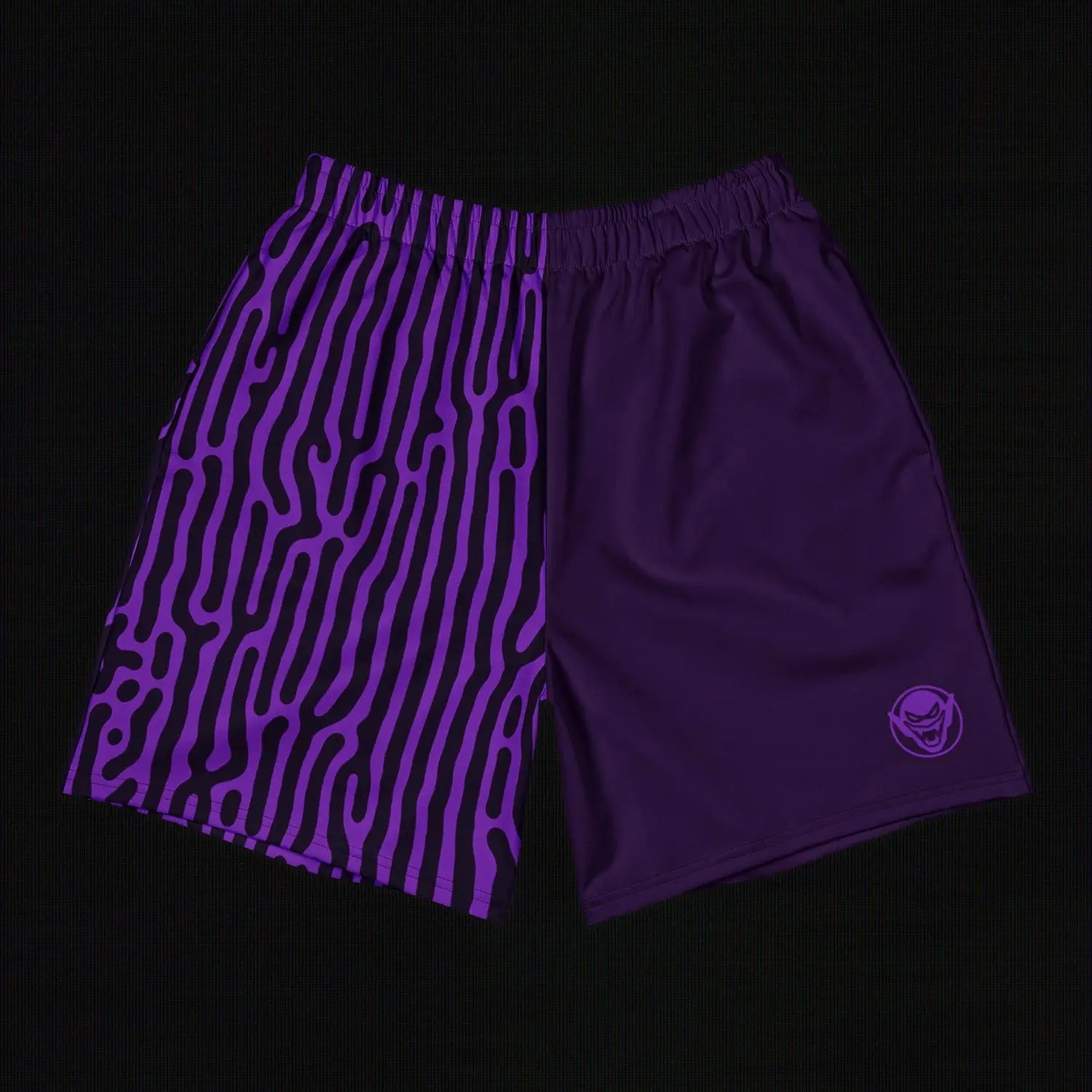 Purple shorts with wavy pattern on a black background