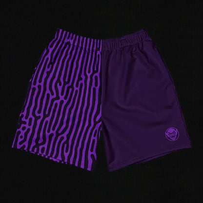 Purple shorts with wavy pattern on a black background