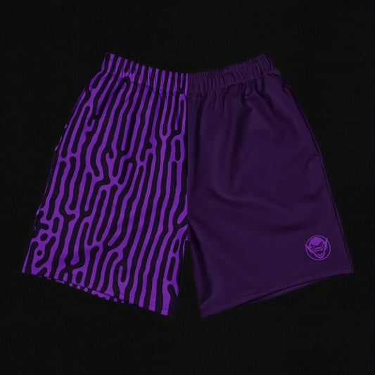 Purple shorts with wavy pattern on a black background