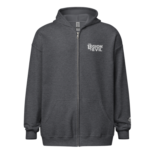 Legion Type Logo - Embroidered - Unisex heavy blend zip hoodie (Dark Heather)
