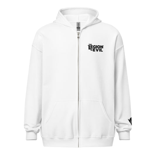 Legion Type Logo - Embroidered - Unisex heavy blend zip hoodie (White)
