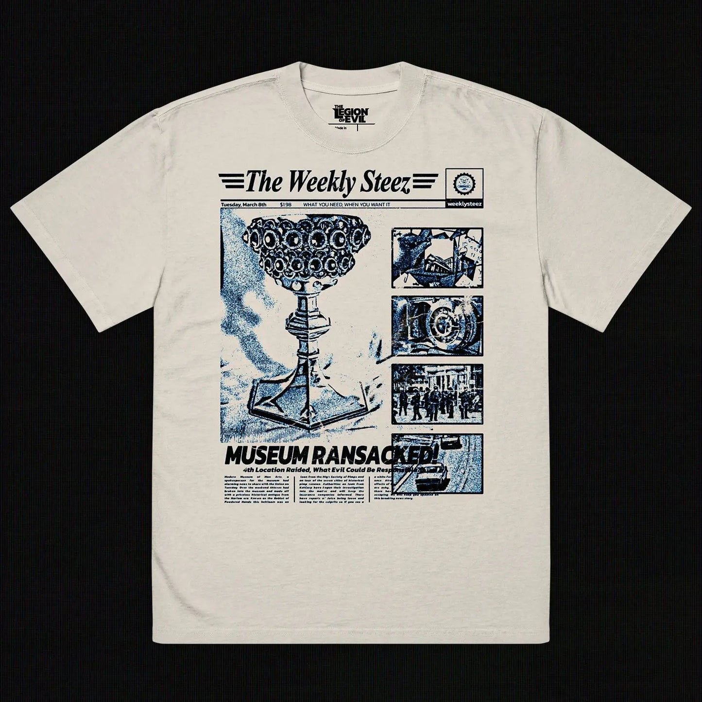 The Weekly Steez Oversized Faded Bone(White) T-Shirt The Legion of Evil