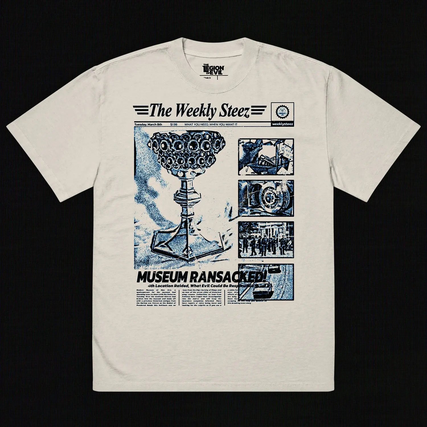 The Weekly Steez Oversized Faded Bone(White) T-Shirt The Legion of Evil