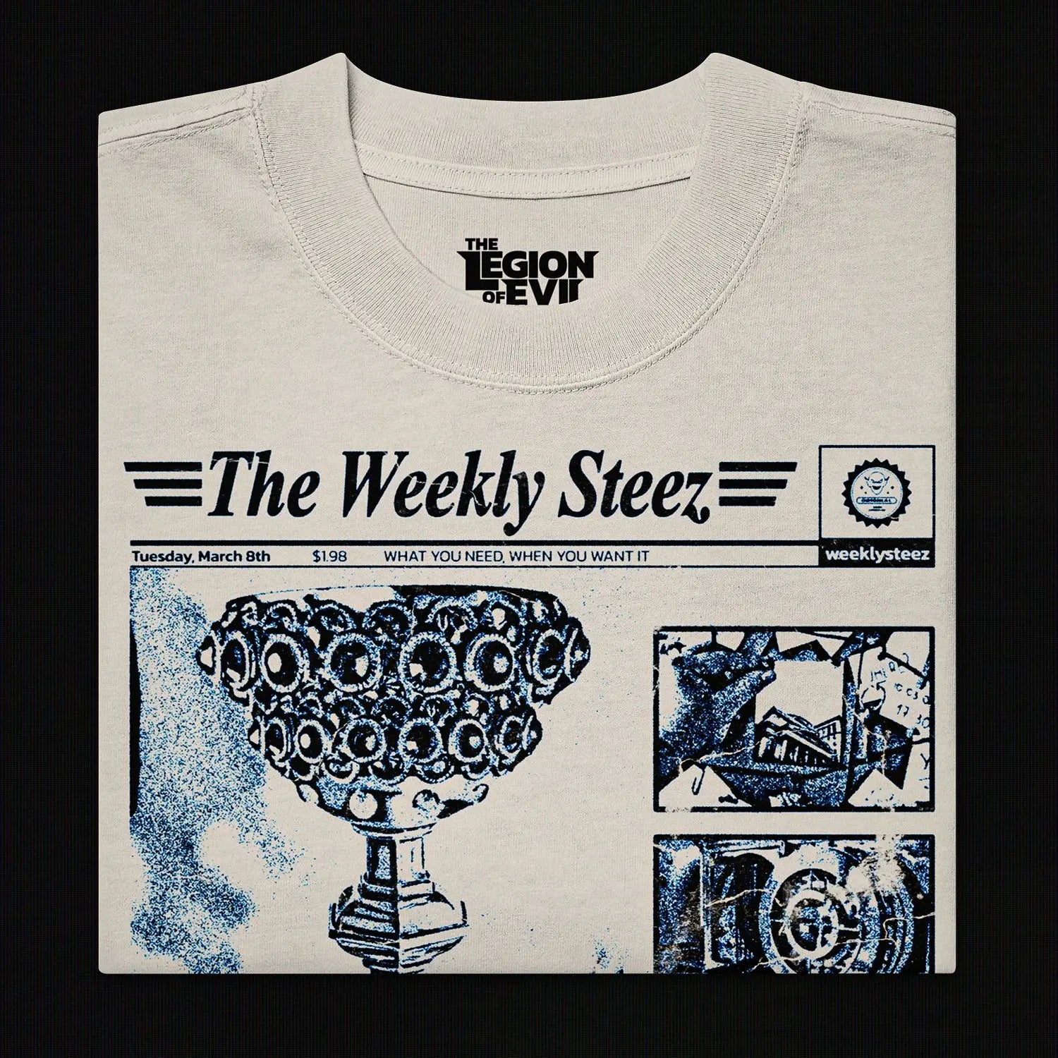 The Weekly Steez Oversized Faded Bone(White) T-Shirt The Legion of Evil