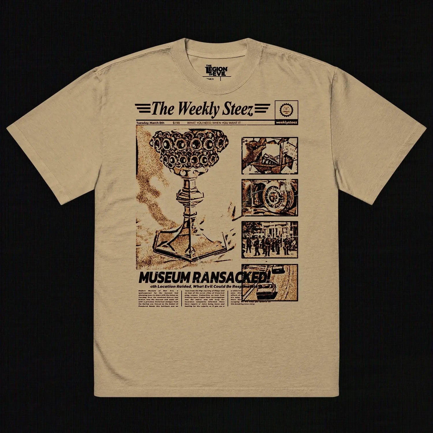 The Weekly Steez Oversized Faded Khaki T-Shirt The Legion of Evil