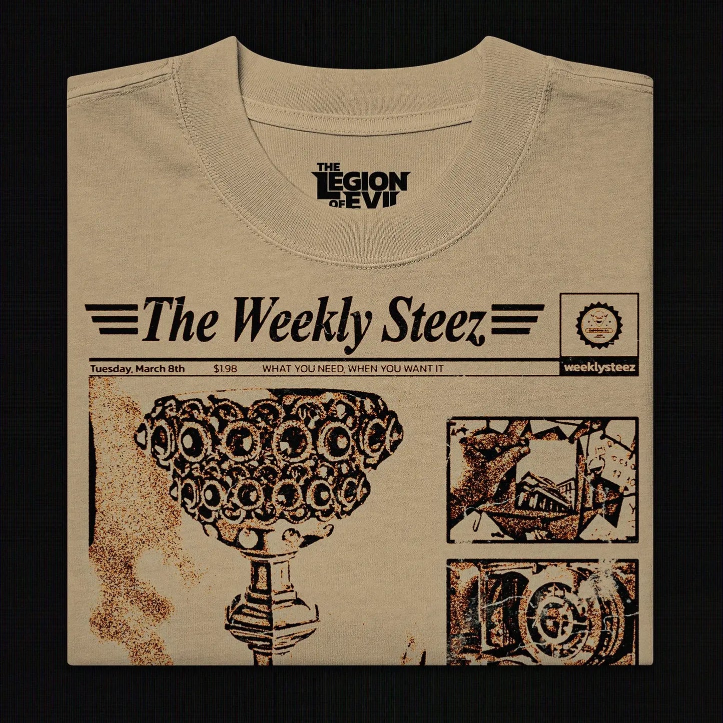 The Weekly Steez Oversized Faded Khaki T-Shirt The Legion of Evil