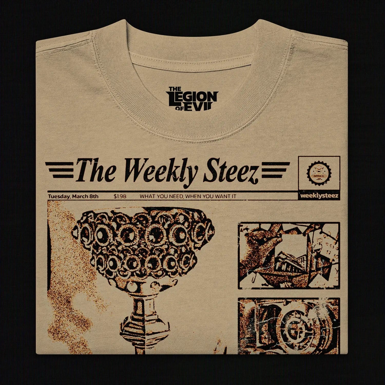 The Weekly Steez Oversized Faded Khaki T-Shirt The Legion of Evil